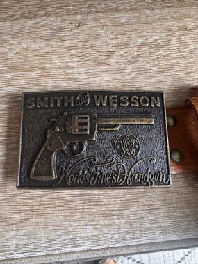 Smith & Wesson Brass Revolver Belt Belt - Antique Brass Finish with tooled